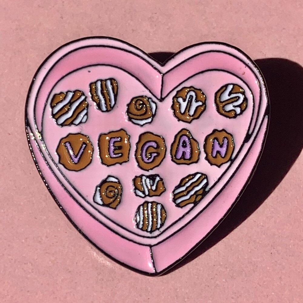 Vegan Box of Chocolates Heart Shape Enamel Pin